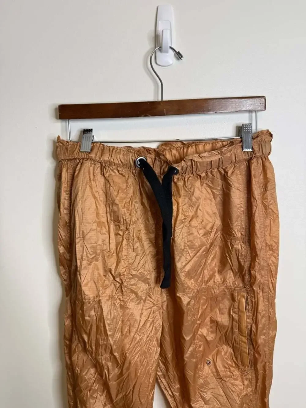 Free People Tan Crinkled Track Joggers back to future pants size medium NWT